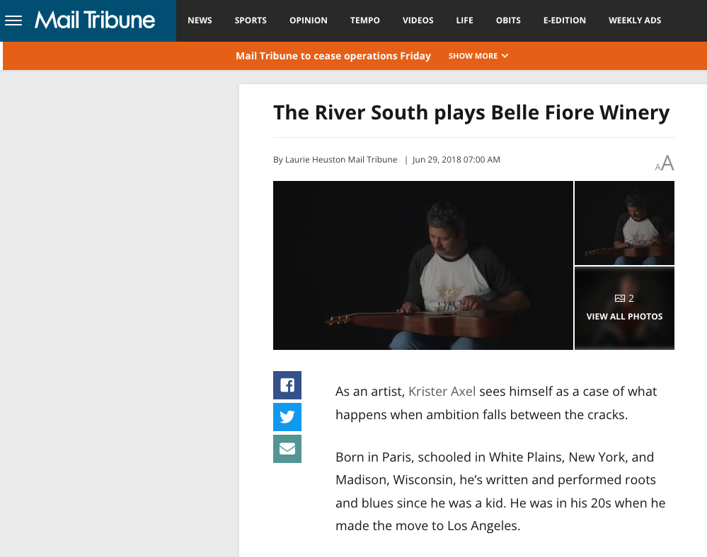 image for Krister Axel Live. - From the Mail Tribune archive