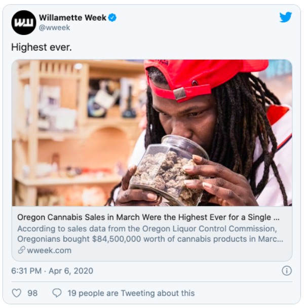 Oregon Cannabis SalesOregon Cannabis Sales in March Were the Highest Ever for a Single Month. in March Were the Highest Ever for a Single Month